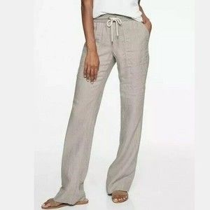 Athleta striped Bali Linen trousers drawstring pants grey Sz 14